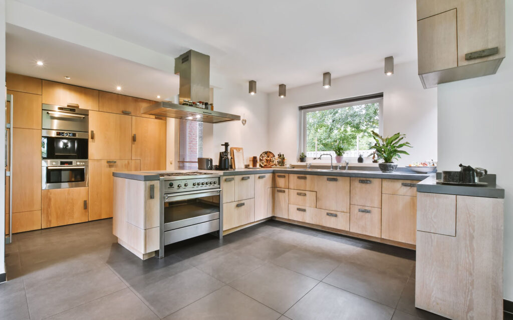 Kitchen with large tile floor